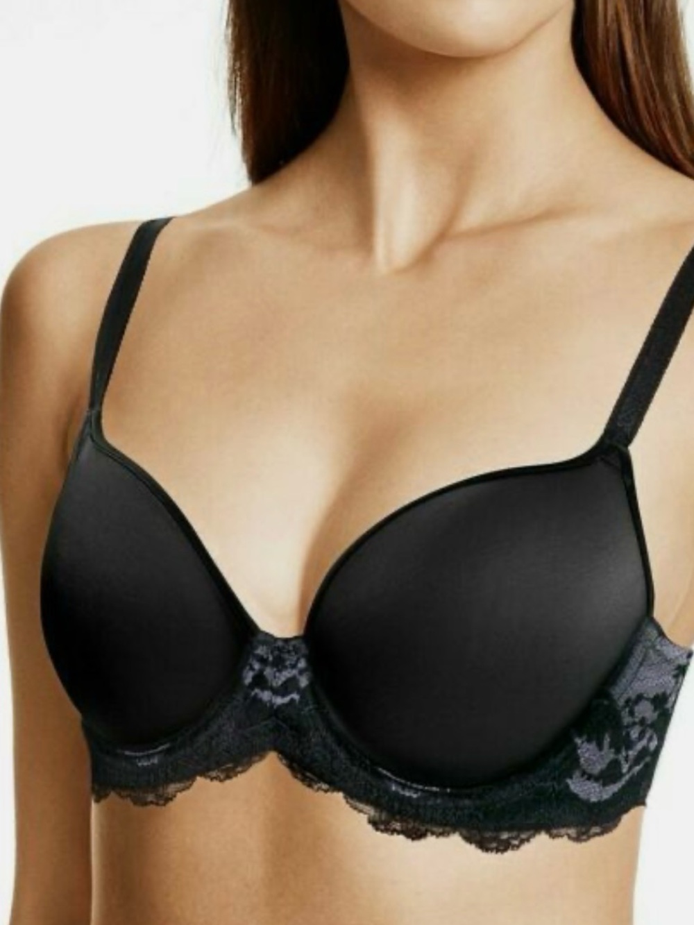 Wacoal Black & Gray Lace Affair T-Shirt Bra Size 34DDD